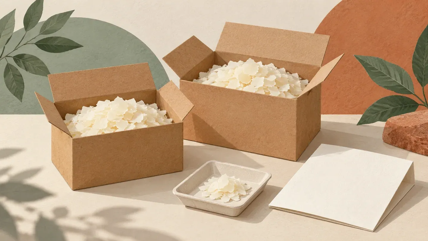 Editorial illustration of similar flake ingredients and a blank formulation worksheet; not actual MOS samples or a blend test.